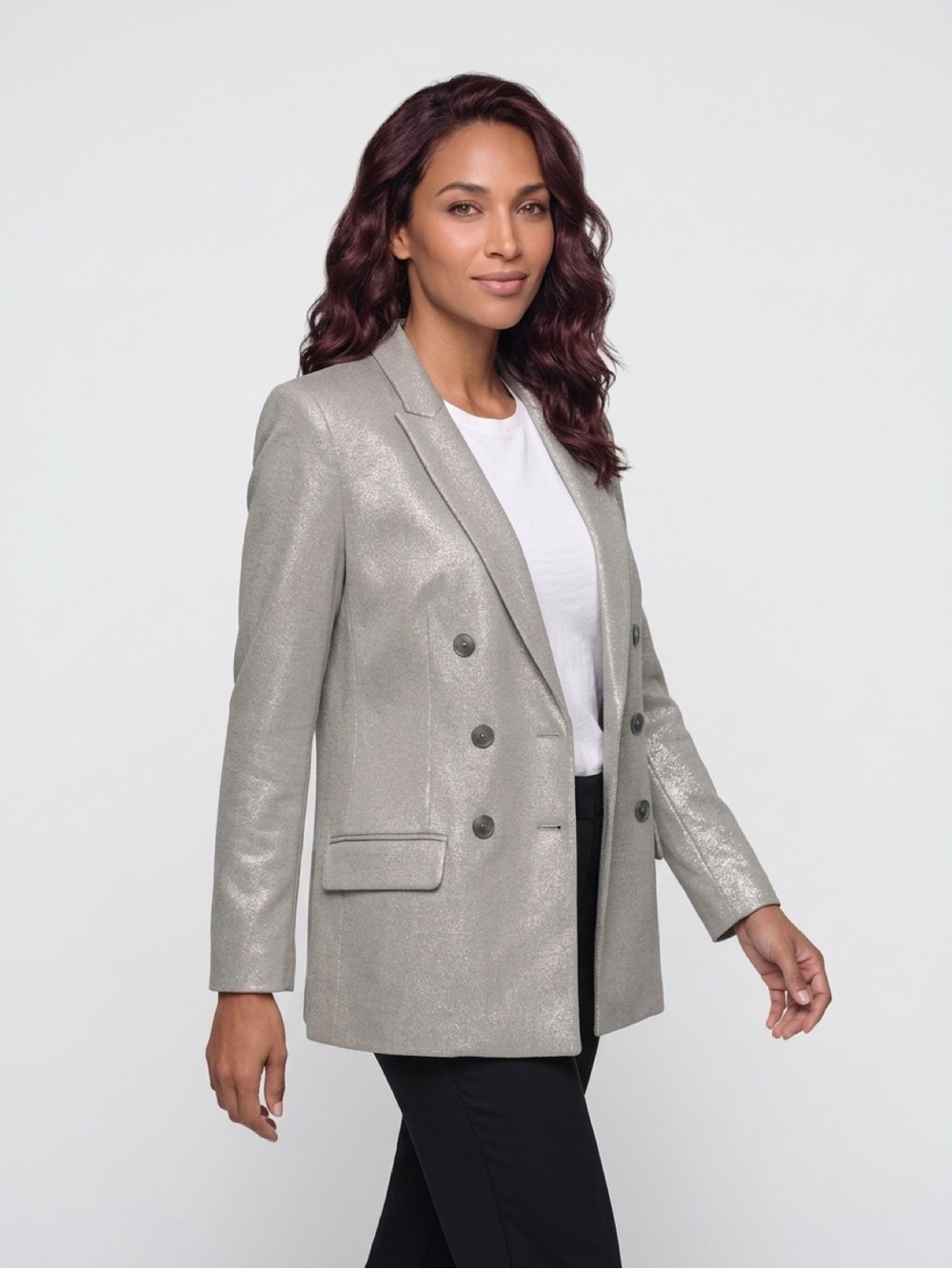 Express Shimmery Silver Double-Breasted Blazer Size Small